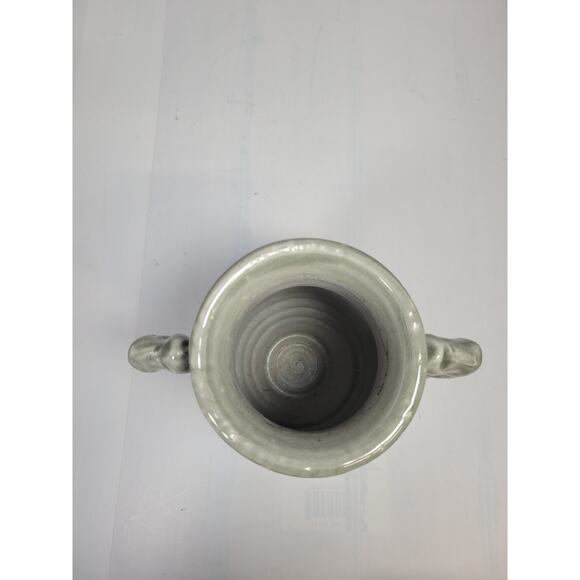 Vintage Gray Ribbed Vase, Double Handle 7-3/8" - Picture 3 of 6